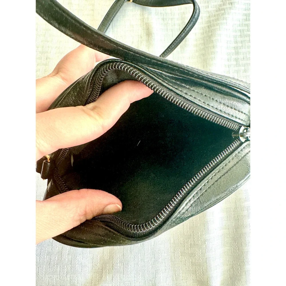 Vintage Black Faux Leather Crossbody Bag Square‎ Camera Bag Gold Hardware